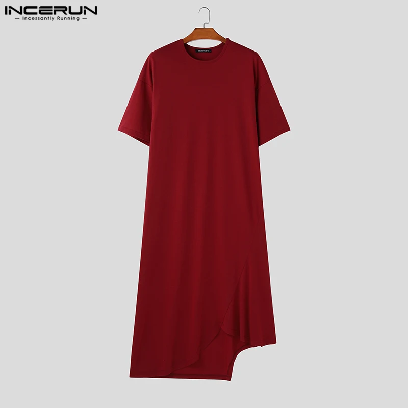 INCERUN 2024 stile musulmano nuovi uomini abito caftano moda araba o-collo abito Casual solido stile lungo a maniche corte Jubba Thobe S-5XL