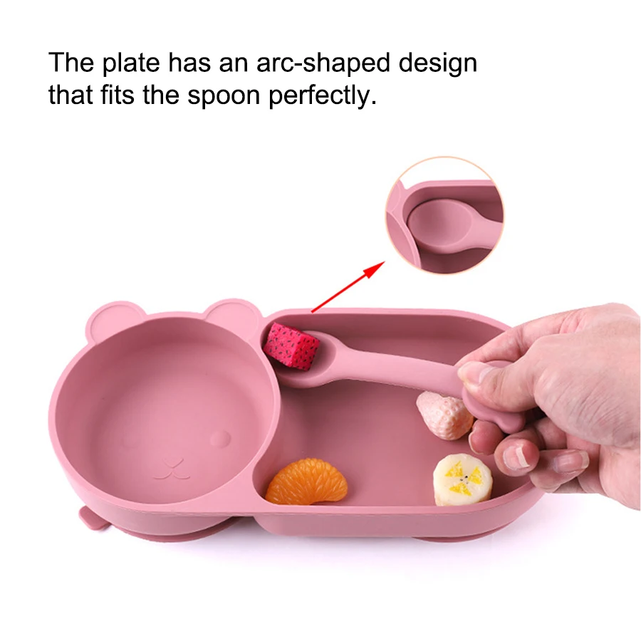 Baby-Silikon-Saugnapf-Schüssel, süßes Bären-Design, Macaron-Farbe, 100 % lebensmittelechtes Silikon, BPA-frei, Doppelplatten-Design für Mahlzeiten