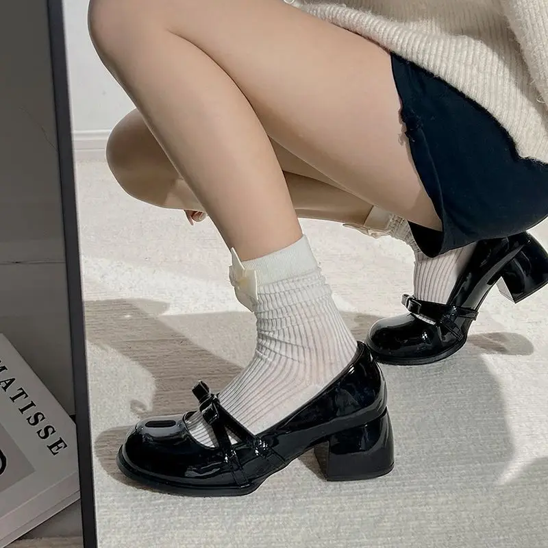 2026 New Heel Mary Janes Square Toe Square Heel Hot Sale Ladies Shoes New Solid Butterfly-knot Fashion Pumps view 5