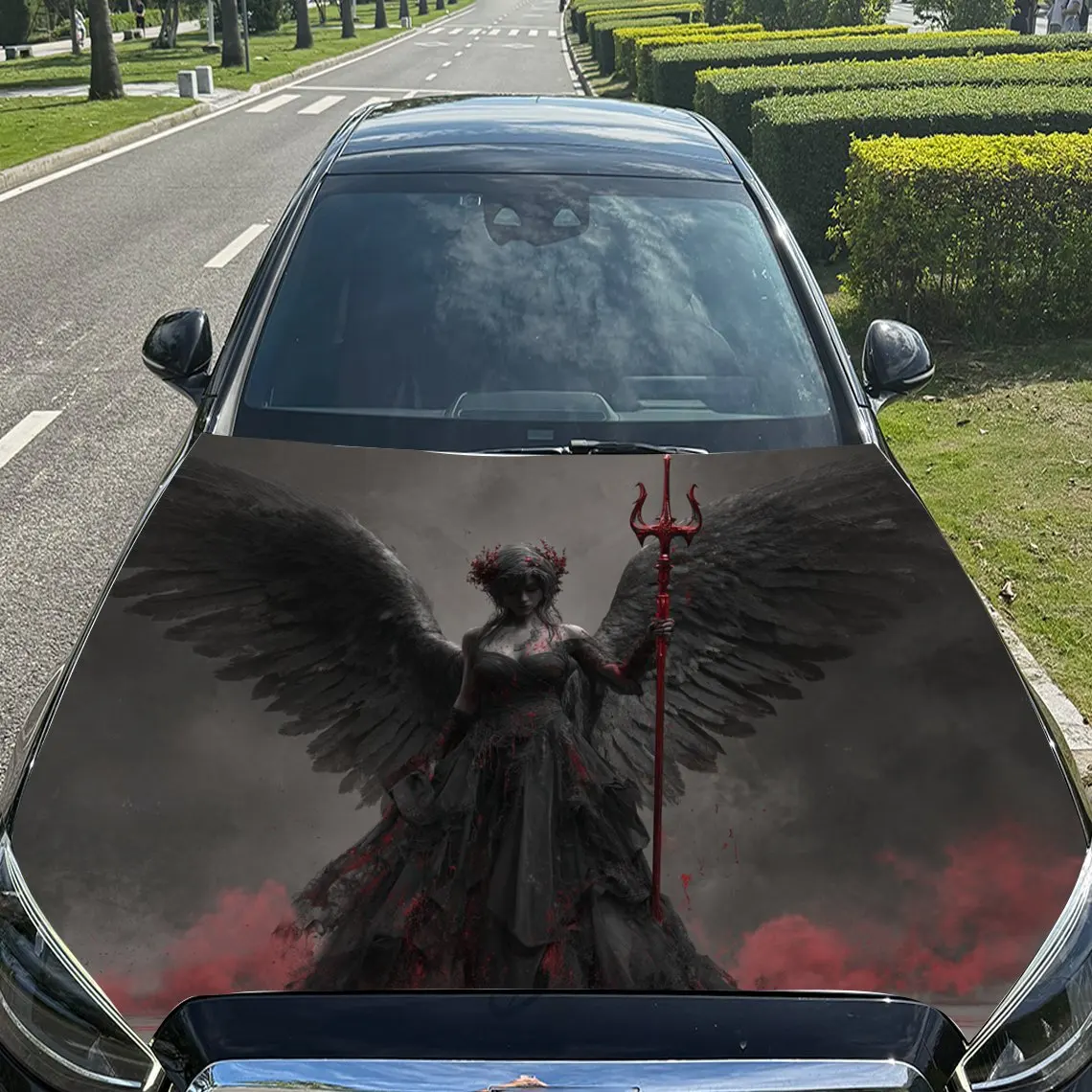 ملصقات غطاء محرك السيارة بطباعة Dark Ruling Winged Deity، مقاومة للماء ذاتية اللصق، مقاومة للخدش، سهلة الالتصاق، متينة للسيارة PVC st #4