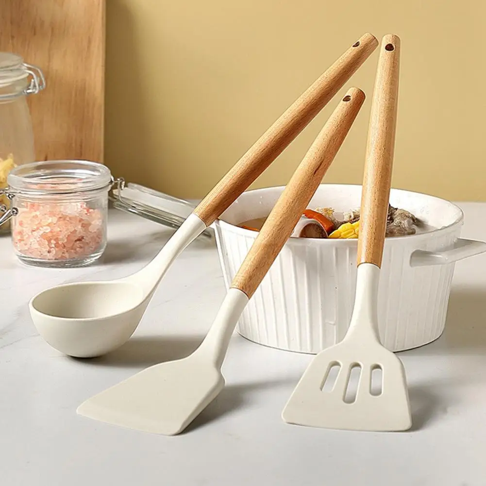 

Cooking Spatula Non-Stick Food Grade Hanging Hole Cooking Utensil Wooden Handle Frying Spatula Soup Ladle Kitchen Gadgets