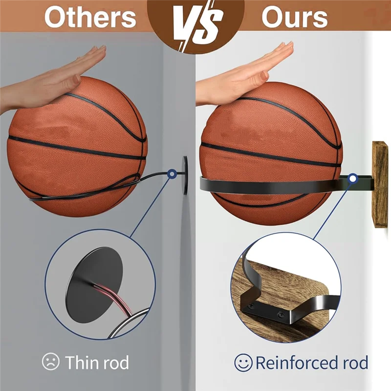 A64T-벽걸이 나무 농구 홀더 4개, 축구 농구 축구 럭비용 공 보관 디스플레이 랙