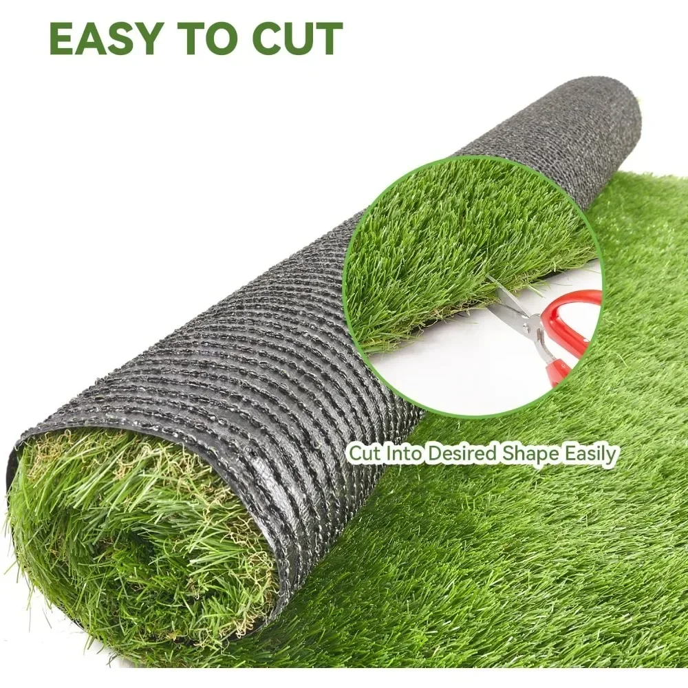 Artificial Grass Turf Outdoor Indoor, 1.38 Inch Outdoor Rug for Patio, Realistic Faux Grass Rug with Drain Holes