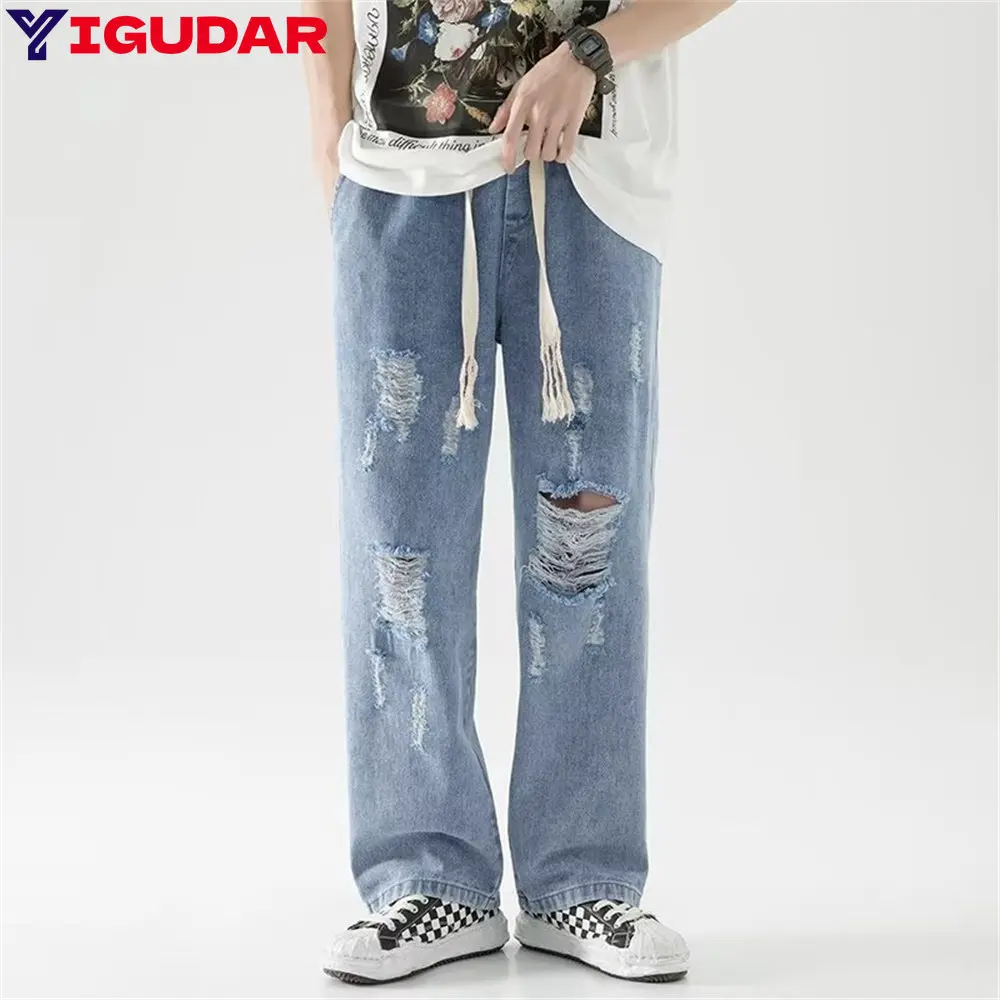 Wide Leg Cargo Pants 2025 Streetwear Baggy men Jeans Spring Autumn Men Korean Fashion Loose Straight Male Brand Clothing Black
