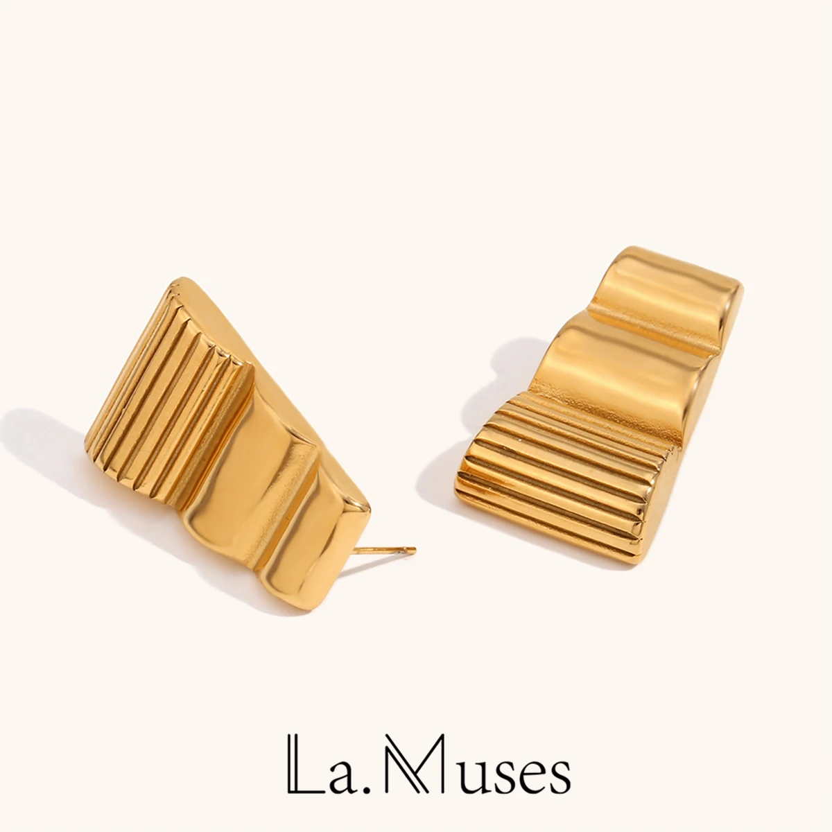 La. Muses Geometric Trapezoid Gold Color Hollow Massive Stainless Steel Earrings for Women Personality Earring Jewelry Gift