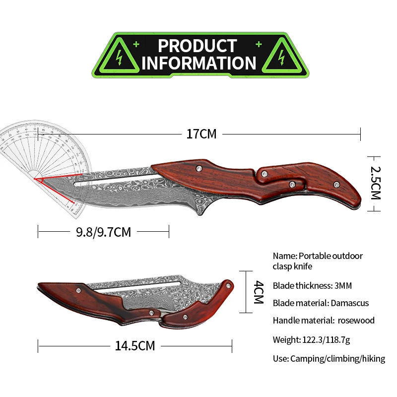 Outdoor Damascus steel magic knife, multi-purpose mechanical folding knife, camping portable folding knife, sharp fruit knife