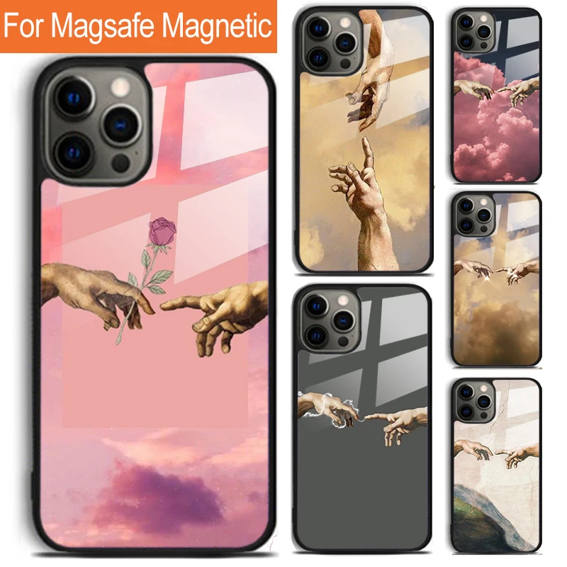 Casing Ponsel Lucu Gambar Tangan Ciptaan Adam Karya Michelangelo Untuk iPhone 17 Air 16 15 14 12 Pro Max Plus Penutup Magnetik Magsafe
