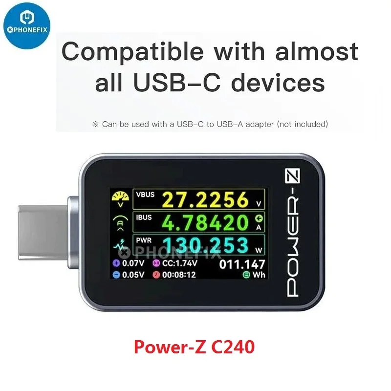 POWER-Z C240 Portable USB-C voltage Tester Digital Power Meter KM003C Fast Charging Test for iPhone Android Laptops Charger Test