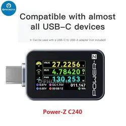 POWER-Z C240 Portátil USB-C Tensão Tester, Medidor de Energia Digital, KM003C Teste De Carregamento Rápido, iPhone, Android, Laptops, Carregador Teste