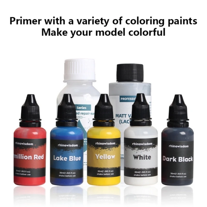 Multifunctional 3D Model Painting Acrylic Paint Set 5Color Primer Topcoats Tool for Enthusiasts Designers Hobbyists