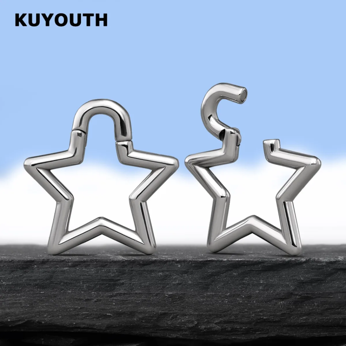 KUYOUTH - Obciążniki do uszu, rozciągacze, magnes w kształcie pentagramu, kolczyki ze stali nierdzewnej, biżuteria do ciała, kolczyk, 2 sztuki