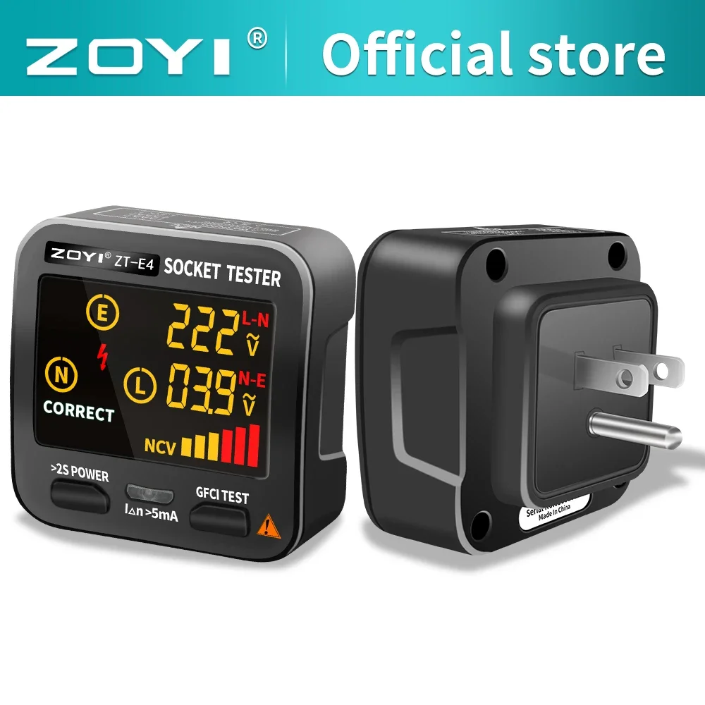 

ZOYI Digital Socket Tester Smart Voltage Detector RCD GFCI NCV Test Large Screen Outlet Tester EU US UK Plug Ground Neutral Line