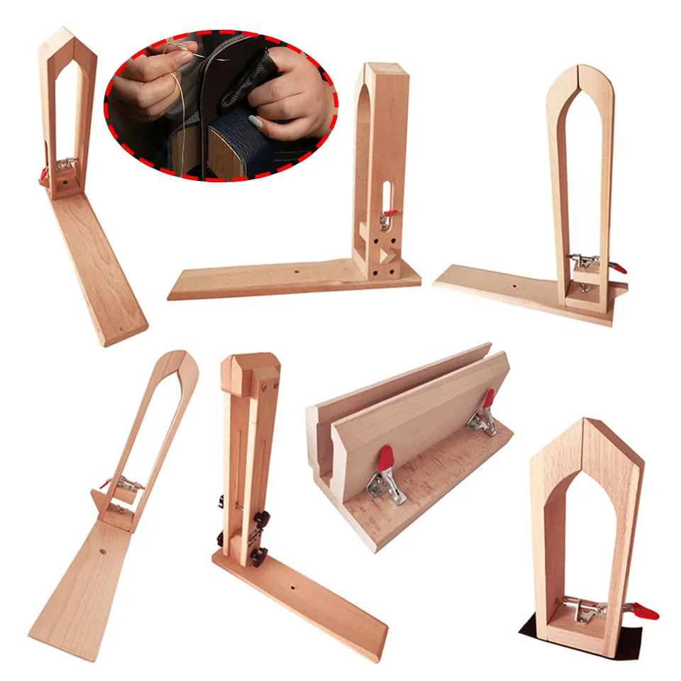 Fenrry Wooden Leather Hand Stitching Fixture Leather Craft Sewing Tools Leather Fix Clamp for DIY Stitching Sewing Lacing Tool