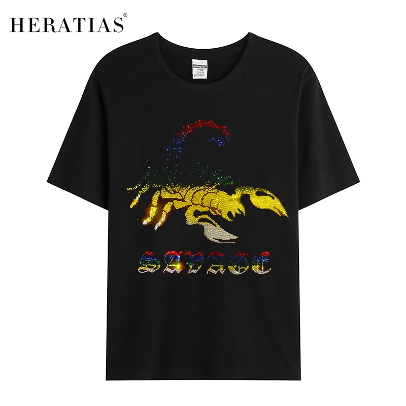 Hot sale high quality men's summer short-sleeved casual T-shirt shining hot drill scorpion drill figure T-shirt