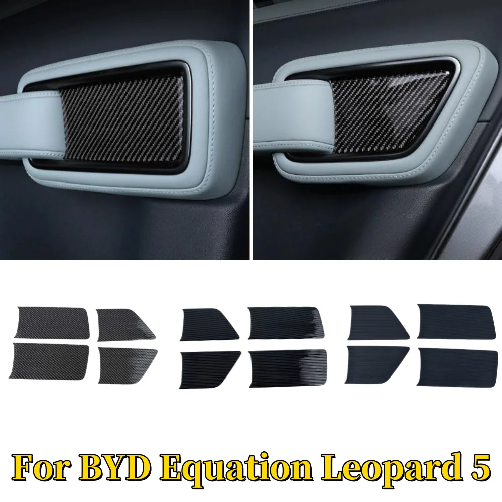 

For BYD Equation Leopard 5 2023 2024 Sticker styling accessories ABS Carbon fiber Black Inner Door Handle Cover Catch Bowl Trim