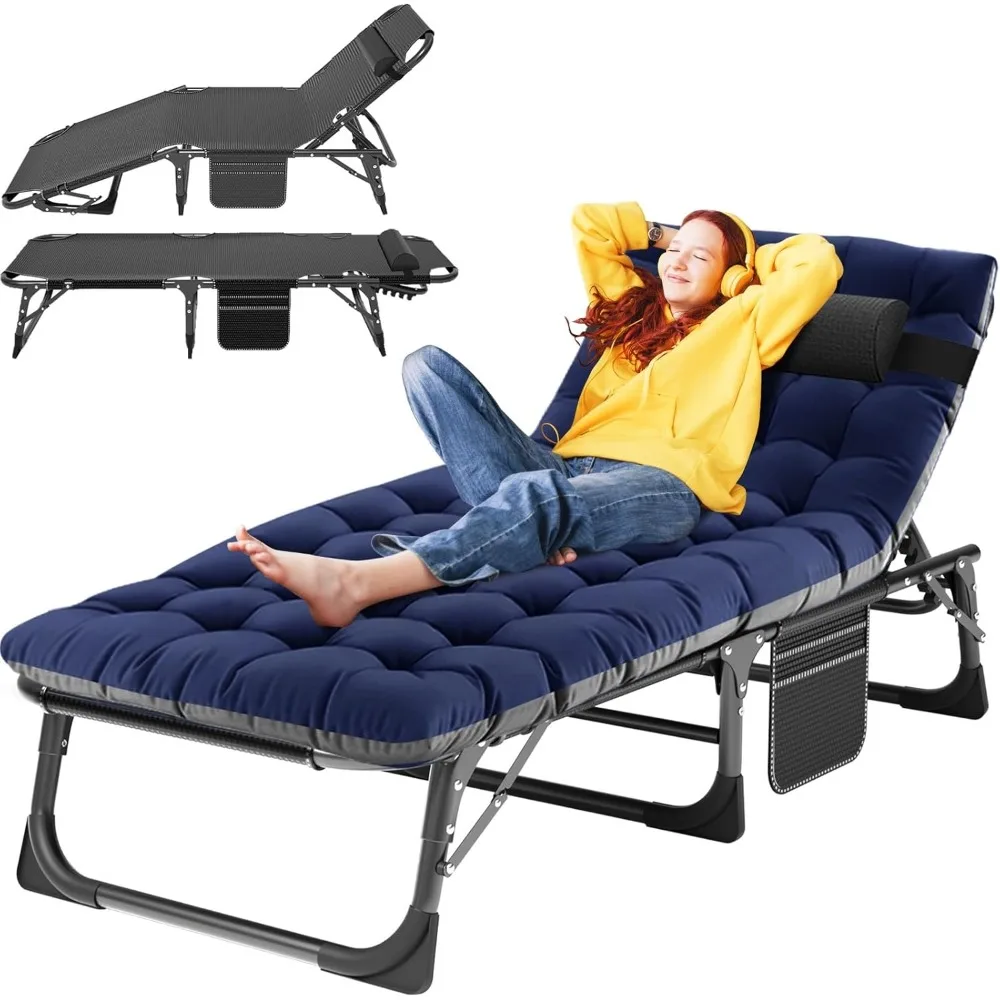 

Outdoor Chaise Lounge Chair, 5-Position Reclining Patio Chairs for Sun Tanning, Portable Sleeping Camping Cot for Adult,Sleeping