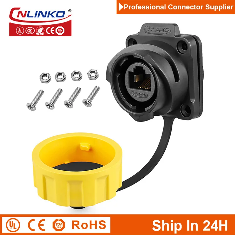 Cnlinko YM24 Ethernet LAN M24 Waterproof Cat5e RJ45 Signal Connector Plug Receptacle for LED Billboard Telephone Radio Computer