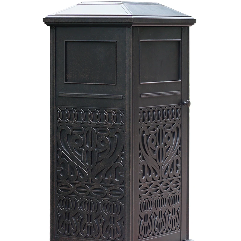 Outdoor cast aluminum trash can European grid metal outdoor courtyard villa sales department garden landscape leather box