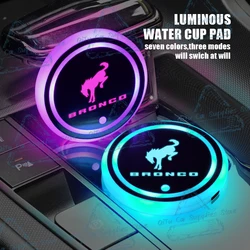 USB Rechargeable For Ford Bronco Pickup Truck Logo Emblem 7 Colorf LED Car Water Cup Mat Drink Holder Accessories