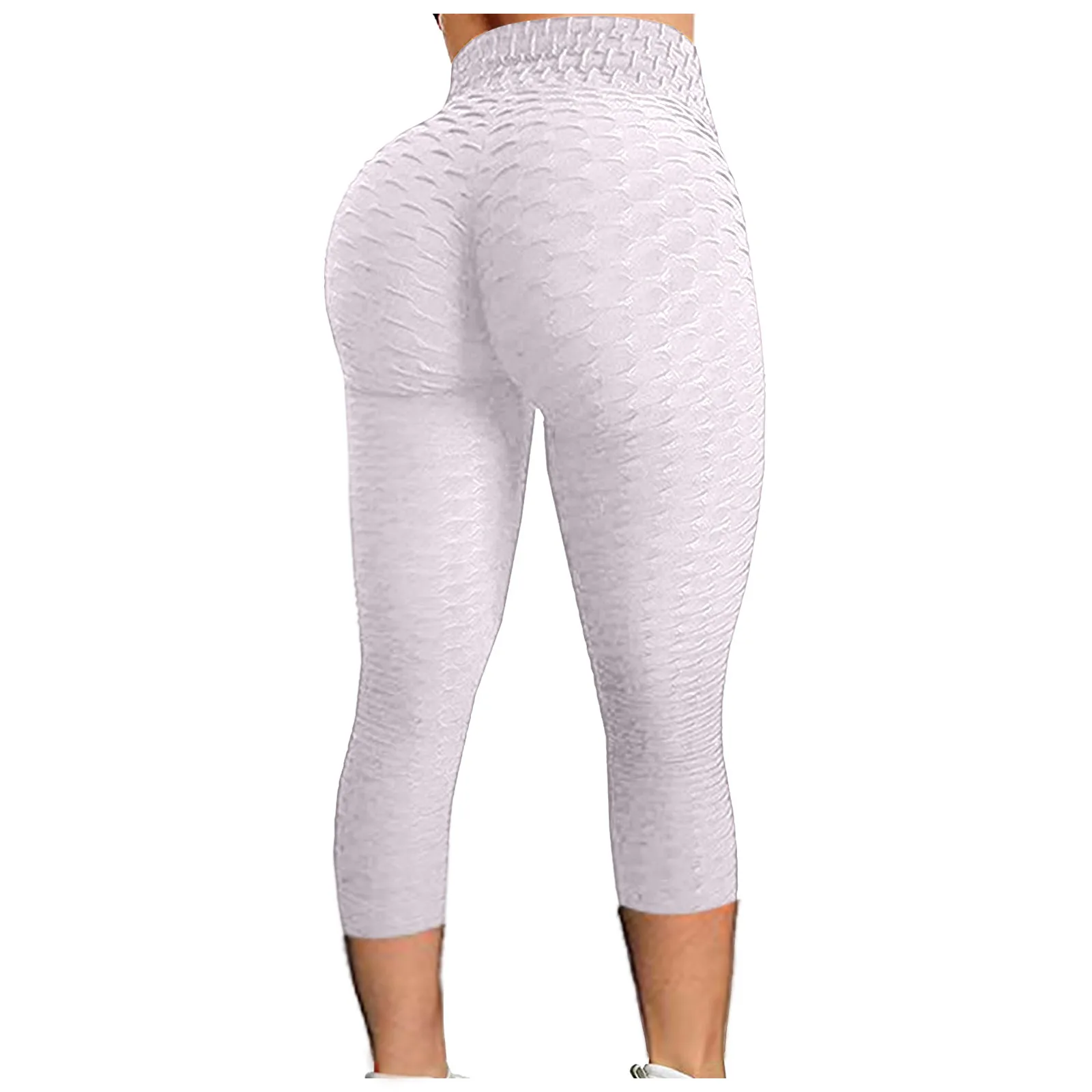 Women\'s Jacquard Bubble Hip Lifting Sports Fitness Running High Waist Yoga Running Capris Control Workout Pants