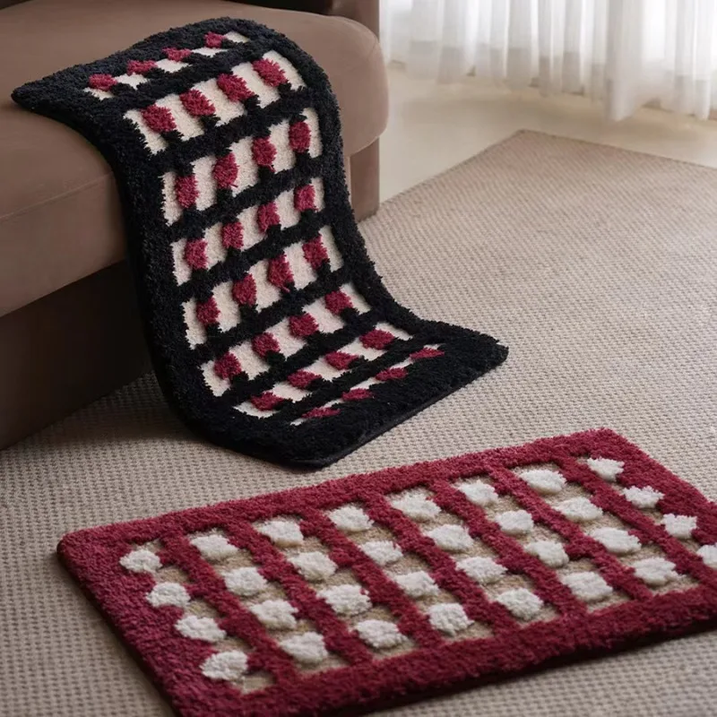 Sweet Polka Dot Tufted Carpet Striped Bath Mat Non-Slip Absorbent Doormat Quick Dry Flocked Rug for Living Room Bedroom
