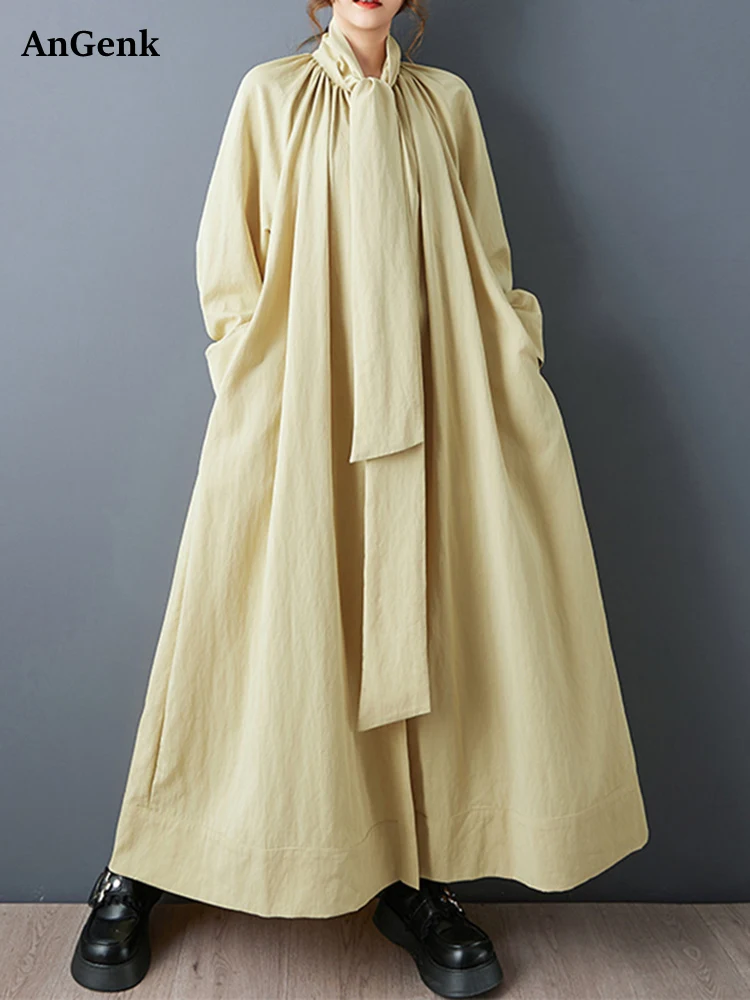 Oversized Long Sleeve Vintage Shirt Dresses For Women Spring Autumn New Turtleneck Loose Casual Dress Robe Elegant Clothing 2026