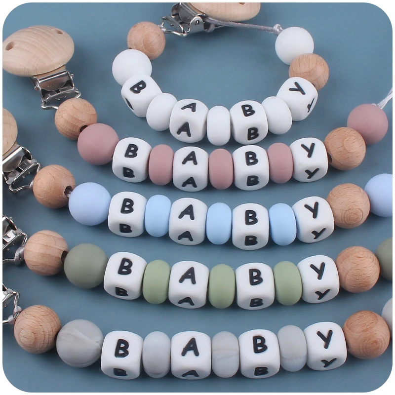 Baby Morandi Color Pacifier Clips Personalized Name BPA Free Dummy Nipple Holder Clip Chain Teething Toys Pacifiers Accessories