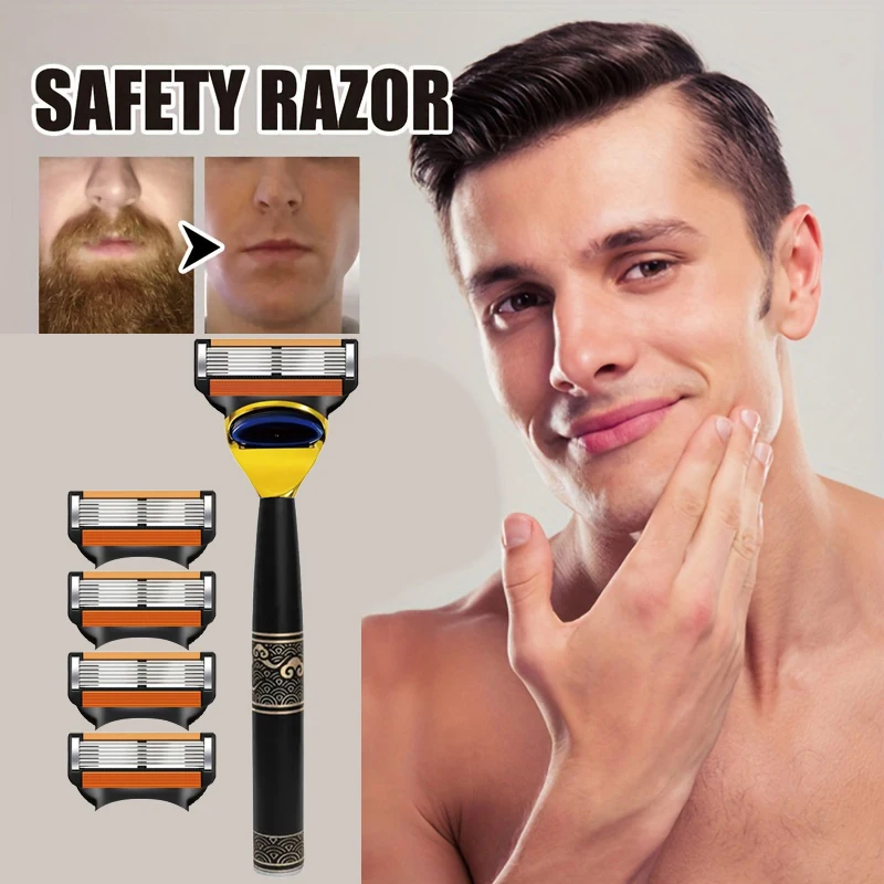 ماكينة حلاقة آمنة مكونة من 6 طبقات من الفولاذ المقاوم للصدأ، شفرة تقدمية سهلة الحلاقة للرجال وأدوات حلاقة لإزالة الشعر للنساء
