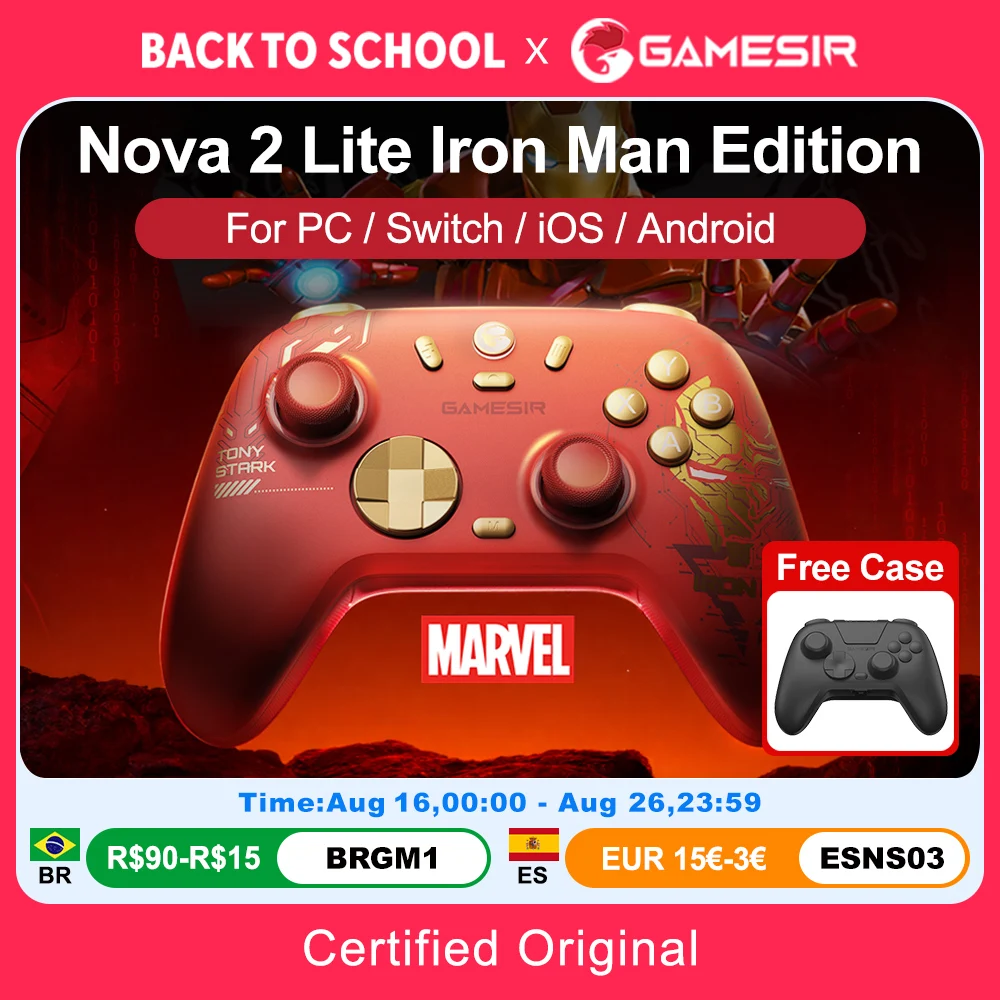 GameSir Nova 2 Lite Edição Iron Man, Controle Sem Fio para PC, Compatível com Windows, iOS, Android, Mobile, Steam e Switch 2&1