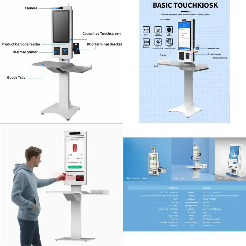 New Retail Payment Kiosk Checkout Machine Cashless Register Counter Self Touch Screen Kiosk for Store Pharmacy Mall