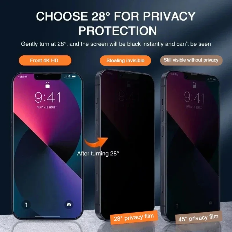 1-4 Uds protectores de pantalla de privacidad IPhone 15 13 11 12 14 Pro Mini 7 8 Plus vidrio templado antiespía para Iphone X XS Max XR