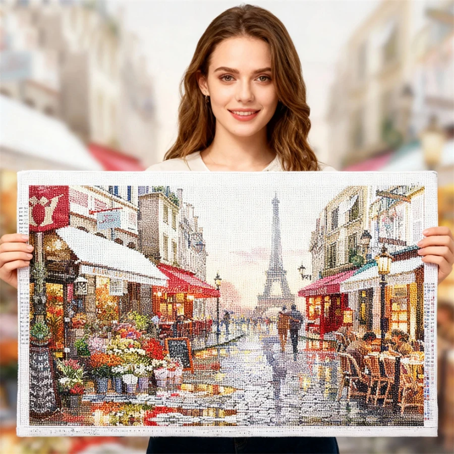 

A set of Paris street scene cross-stitch kit 11CT printing cross-stitch tool kit hand embroidery crafts living room decoration
