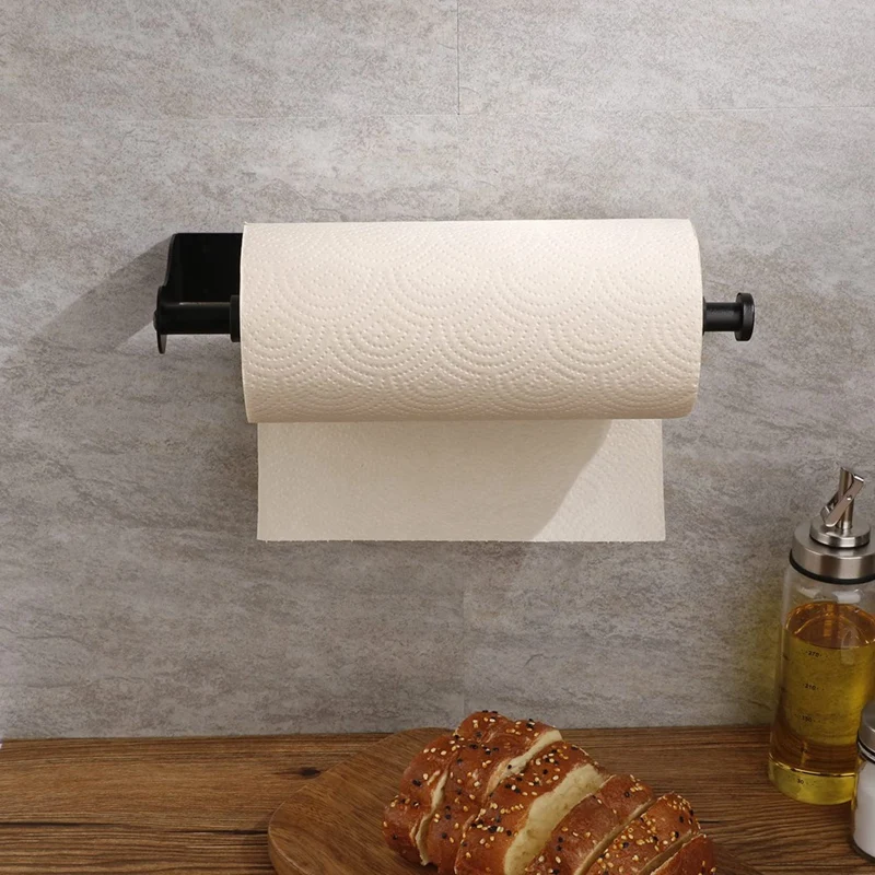 Porta asciugamani di carta da 1 pezzo sotto l'armadio Portarotolo da cucina nero Portarotolo da parete per cucina di casa Montaggio a parete
