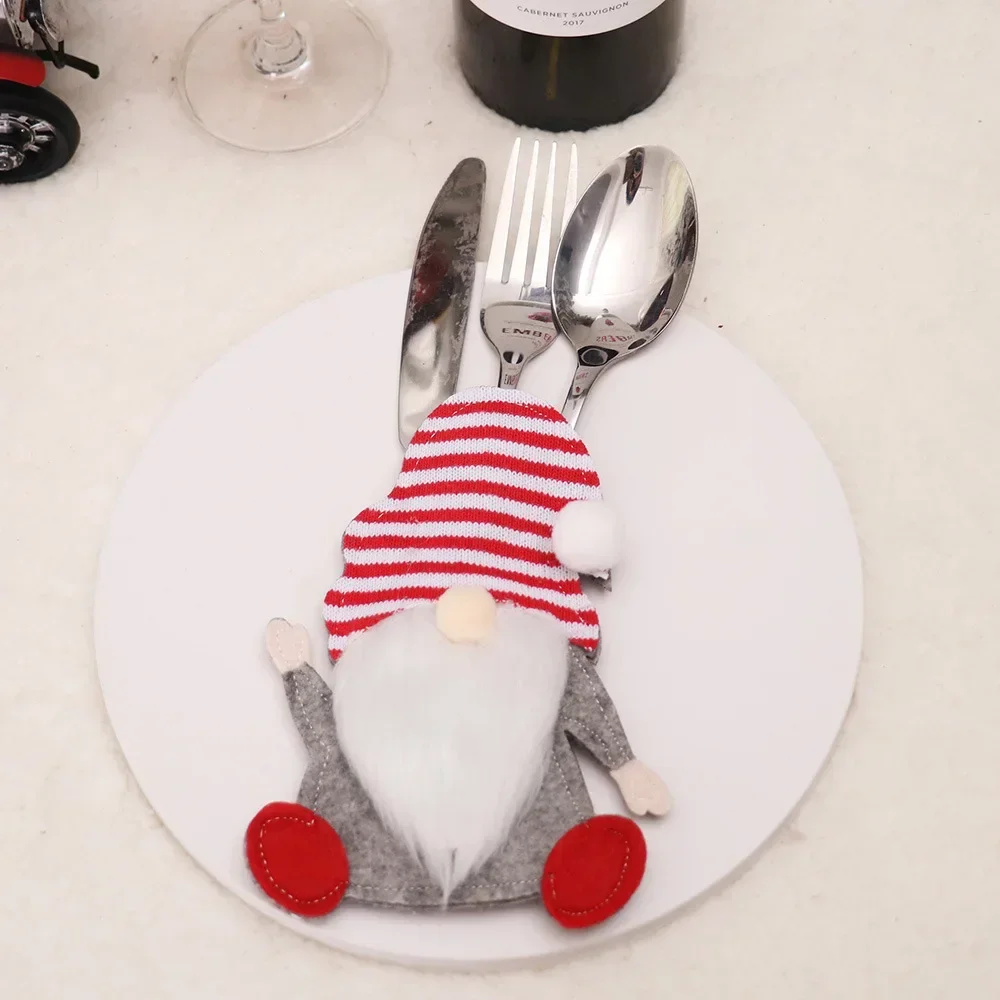3/1pc Christmas Cutlery Holder Knife Fork Pocket Bags Santa Claus Xmas Tableware Cover Home New Year Cookware Gift Decoration