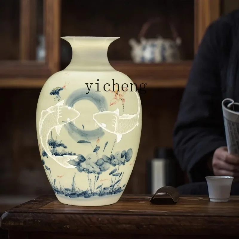 t-20  Ceramic Vase Hand-painted Thin Body Half Knife Clay Home Living Room Company Light Luxury Decoration