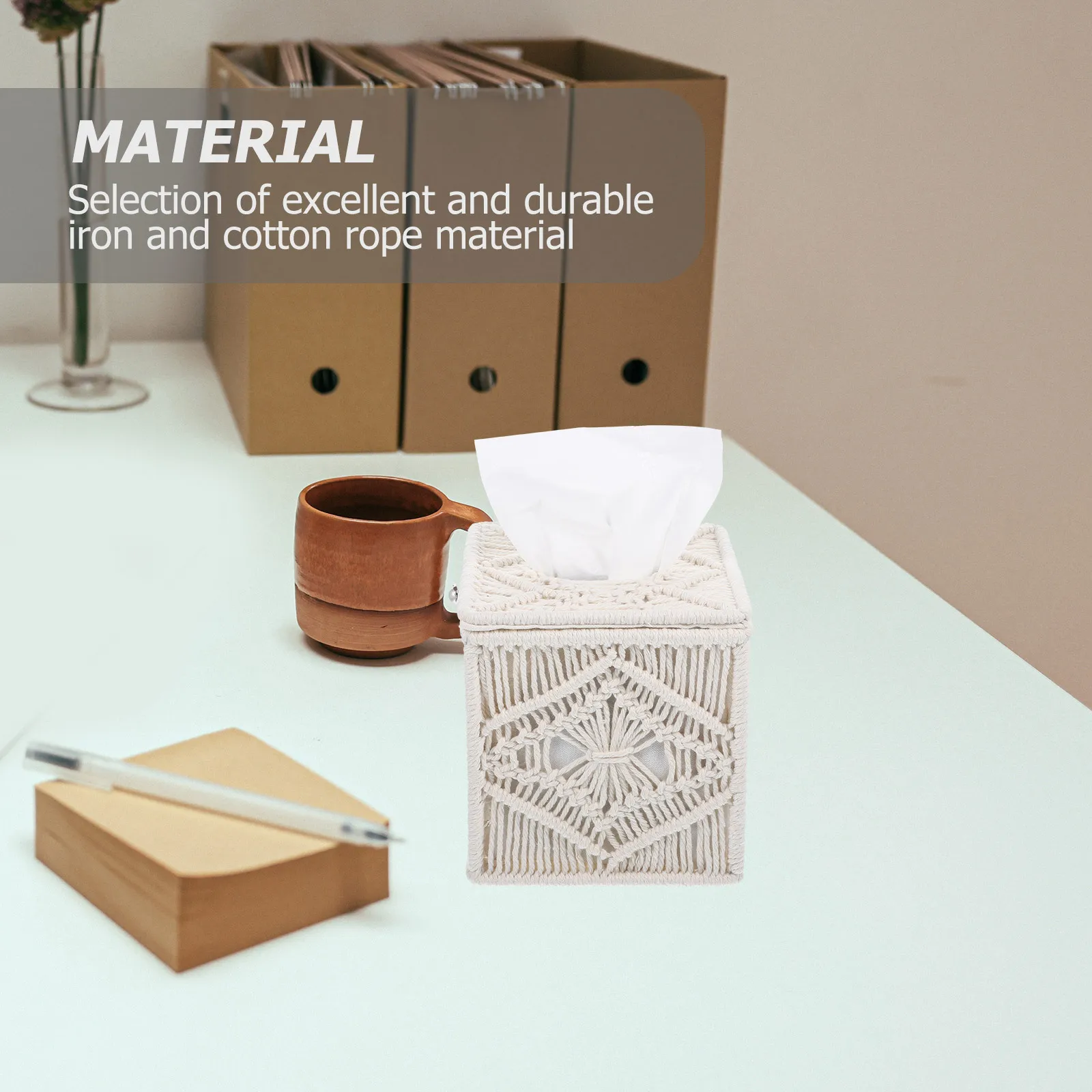

Cotton Rope Woven Tissue Box Desktop Tissue Holder Elegant Storage Container for Home Car Decor Paper Towel Dispenser