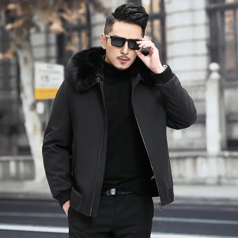 AYUNSUE Real Fox Fur Collar Jacket Men Warm Mink Liner Coat Male Hooded Short Korean Parkas Fashion Manteau Homme SQQ833