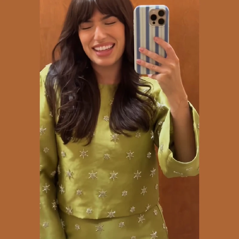 

Комплект из двух предметов с круглым вырезом и ромбовидной отделкой, свободная короткая рубашка с длинными рукавами для отдыха, осень-зима 2022, женские модные юбки