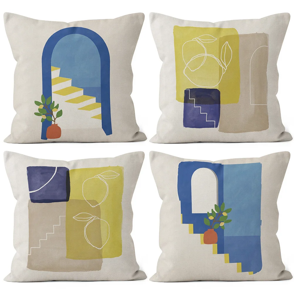 Nordic Morandi Series Printed Pillowcases Linen Household Living Room Sofa Pillows Car Seat Cushion Covers Multi-purpose