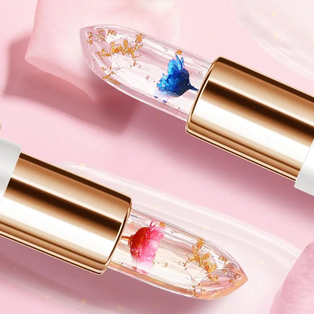 Batom geléia floral para mulheres, bálsamo labial mudança de cor, hidratante hidratante, maquiagem impermeável, cosméticos