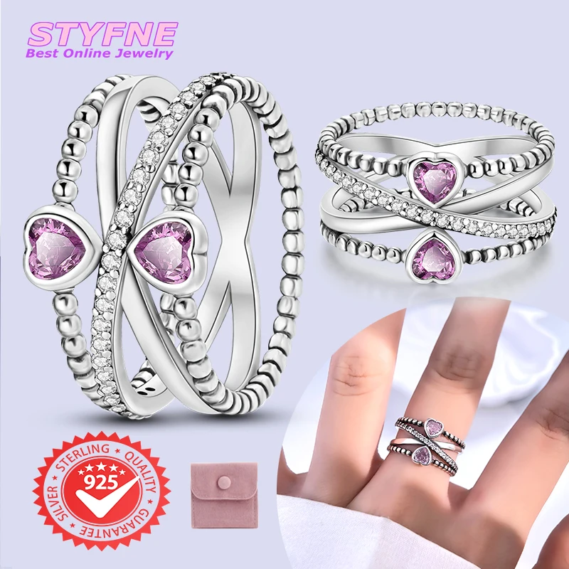 Women 925 Sterling Silver Eternal Love Dewdrop Zircon Wide Rings  Anniversary Birthday Fashion Gifts for Mother Wife Girls