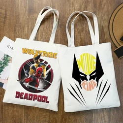 New Deadpool and Wolverine Canvas Bag Cartoon Anime Printed Shoulder Bags Cute Children's Handbag Large-capacity Shopping Bags