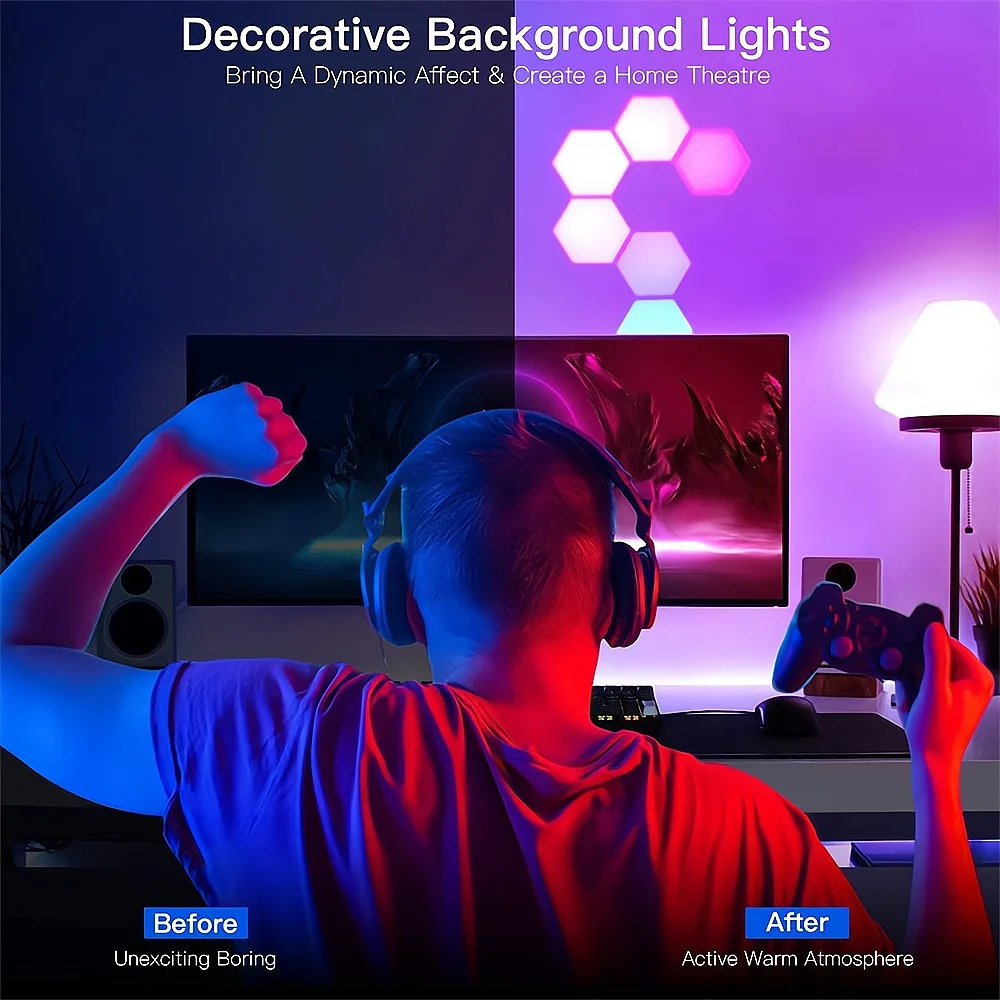 HomeLamp RGB LED Quantum Wireless Hexagon Lamp Touch Sensor Night Light Bedroom Honeycomb Wall Lamp Control Colorful Led Cabinet