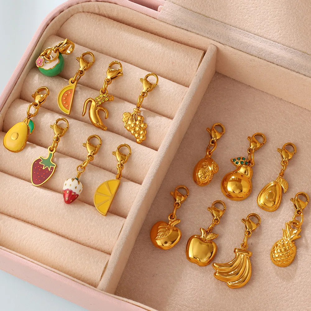 5Pcs Cute Fruit Charms Banana Strawberry Pendants With Lobster Clasp DIY Jewelry Accessories