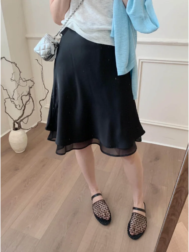 2026 New Summer Korean Style Maternity Skirt Double Layer Acetate Satin Pencil Midi Skirt Slim Hip Wrap Mid-Long Skirt Pregnant view 5