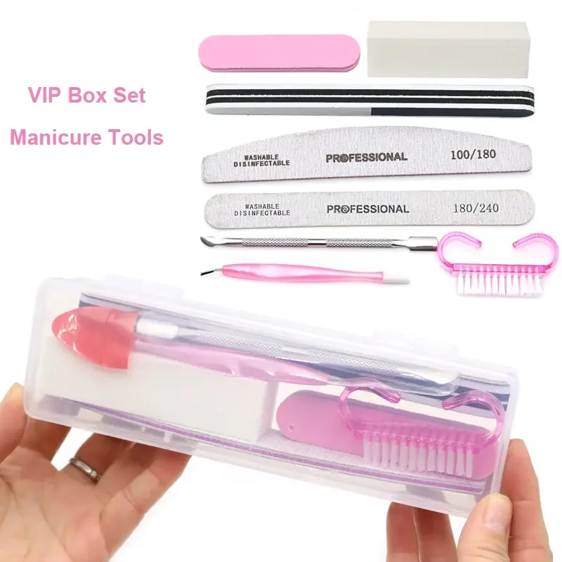 8pcs Nail Files Set 100\180 Nail Sanding Buffer Professional Manicure Files Makeup Pedicure Brushes Tool Extension Kits