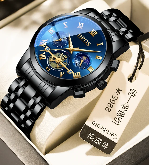 6-Hand Chronograph Men's Watch - Stainless Steel Band Multi-Function Quartz Alloy Case Sport Analog