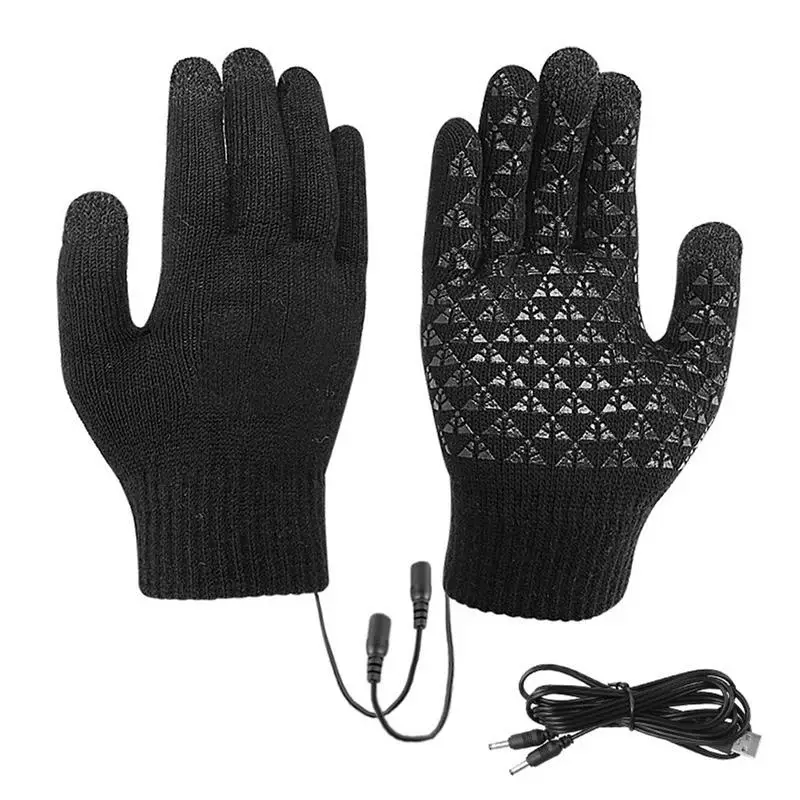 Heated Gloves 1 Pair 5V Full Finger Electric Thermal Gloves Full Finger Knitted Multifunctional Heated Ski Gloves USB