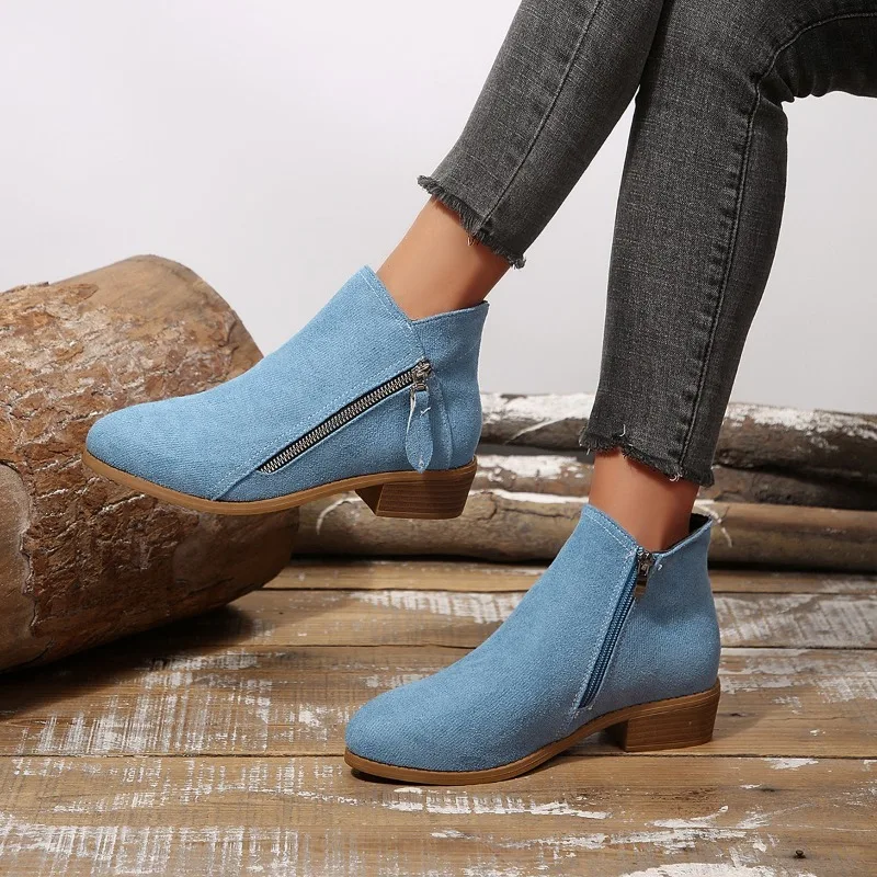 Fall New Plus Size Women's Shoes Side Zipper Simple Fashion Block Heel Single Boots