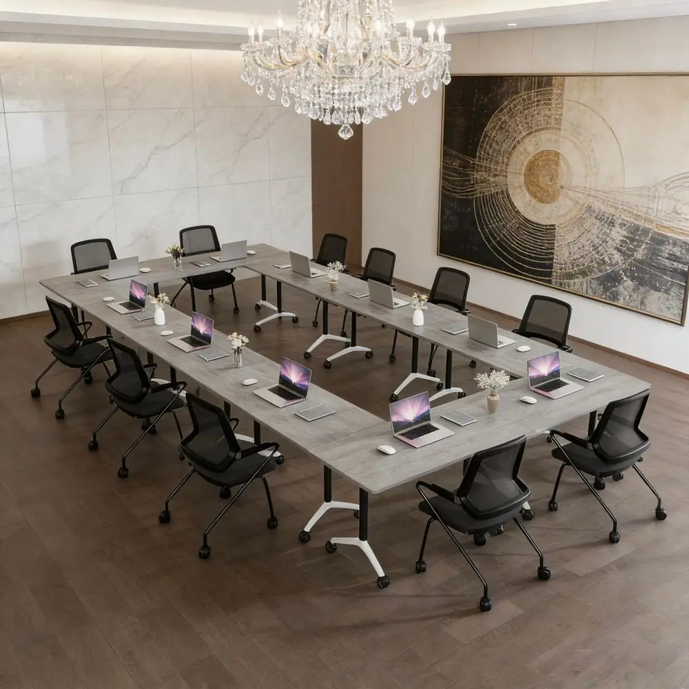 

Conference Table, Conference Room Tables with Wheels Foldable Large Rectangle Meeting Seminar Table for 612 People, Flip Top Mo